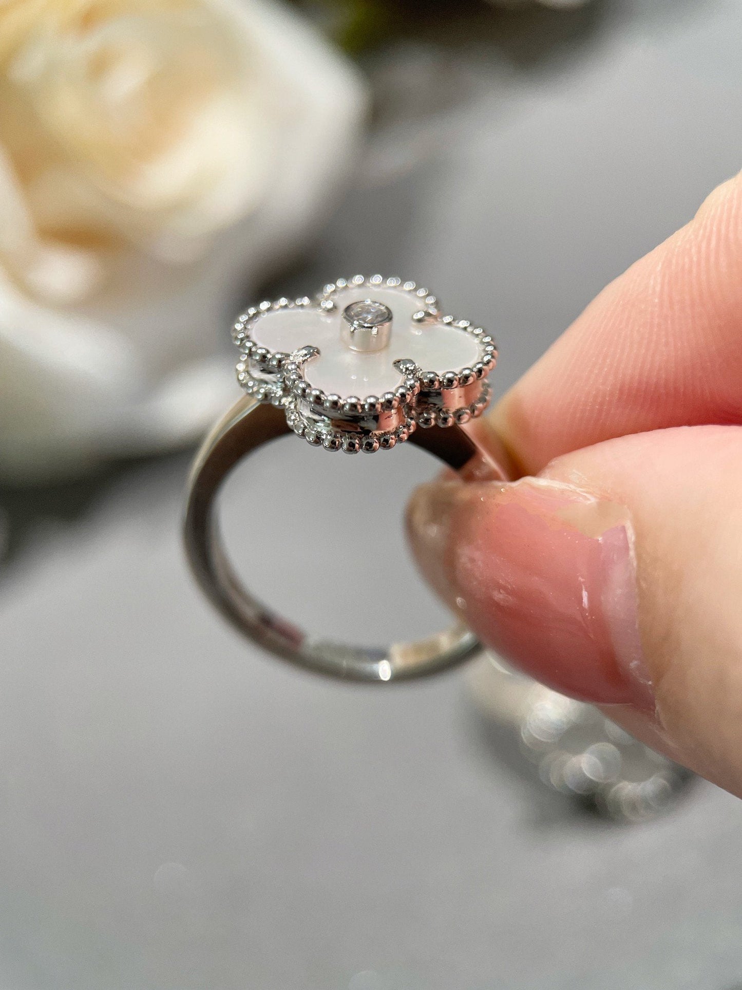 [Auream]CLOVER SILVER MOP DIAMOND RING
