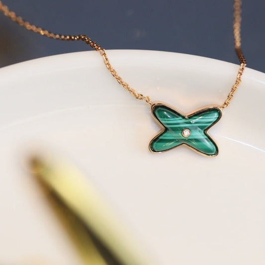 [Auream]JEUX MALACHITE 1 DIAMOND PINK GOLD NECKLACE