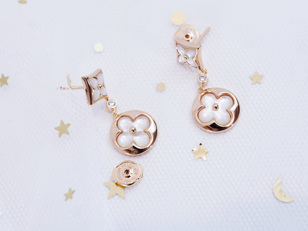 [Auream]STAR AND SUN PINK GOLD MOP DROP EARRINGS