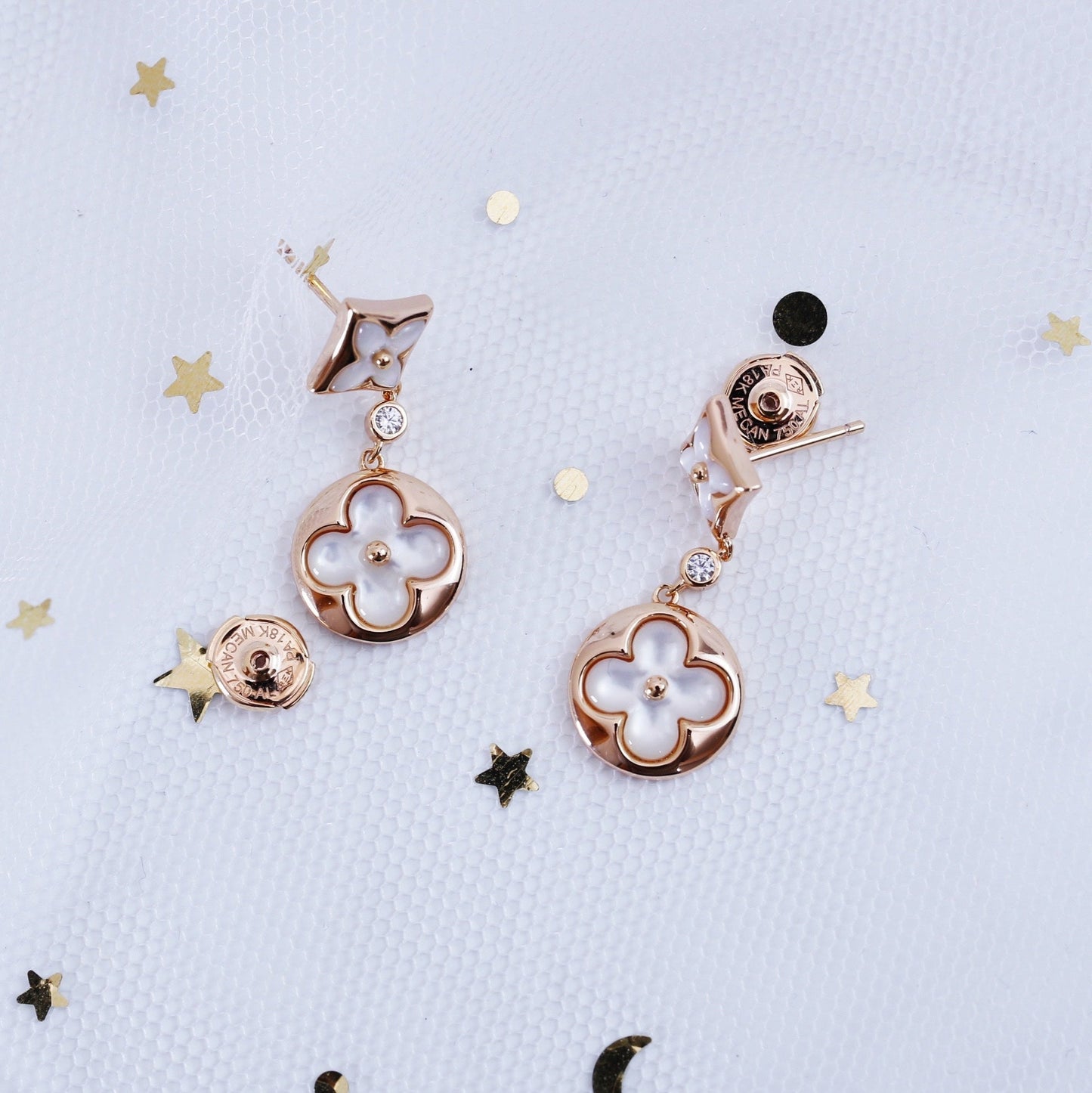 [Auream]STAR AND SUN PINK GOLD MOP DROP EARRINGS