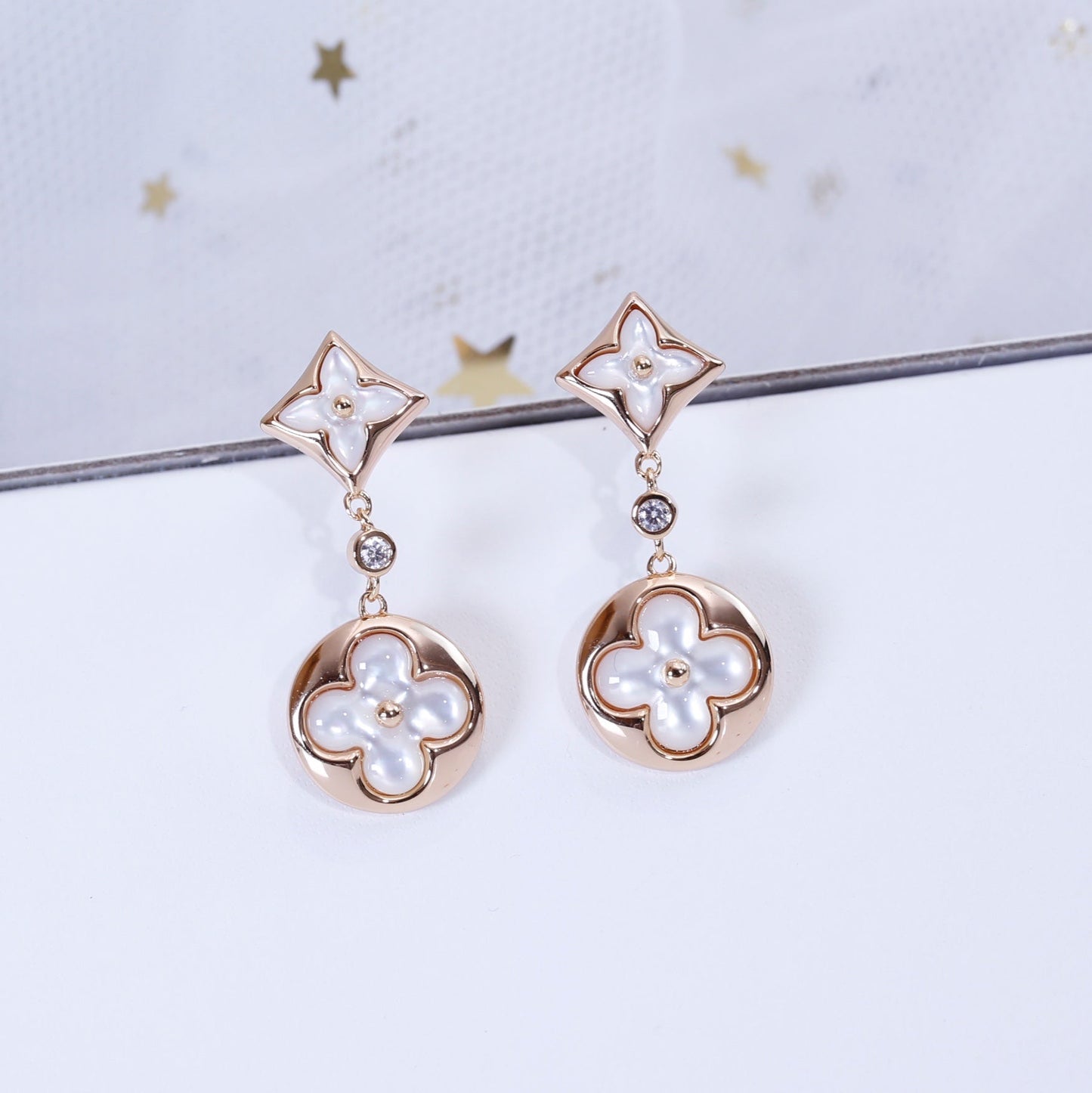 [Auream]STAR AND SUN PINK GOLD MOP DROP EARRINGS