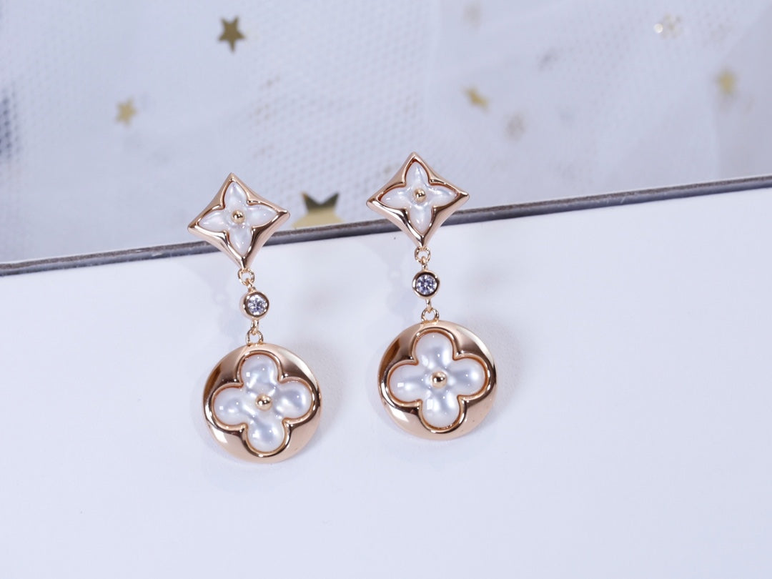 [Auream]STAR AND SUN PINK GOLD MOP DROP EARRINGS