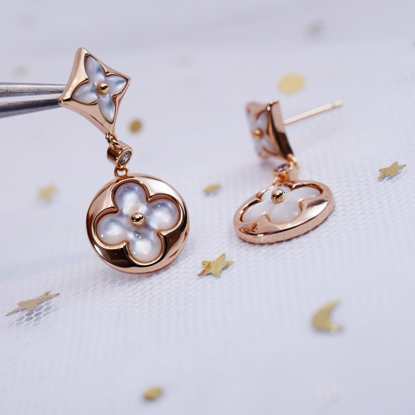 [Auream]STAR AND SUN PINK GOLD MOP DROP EARRINGS