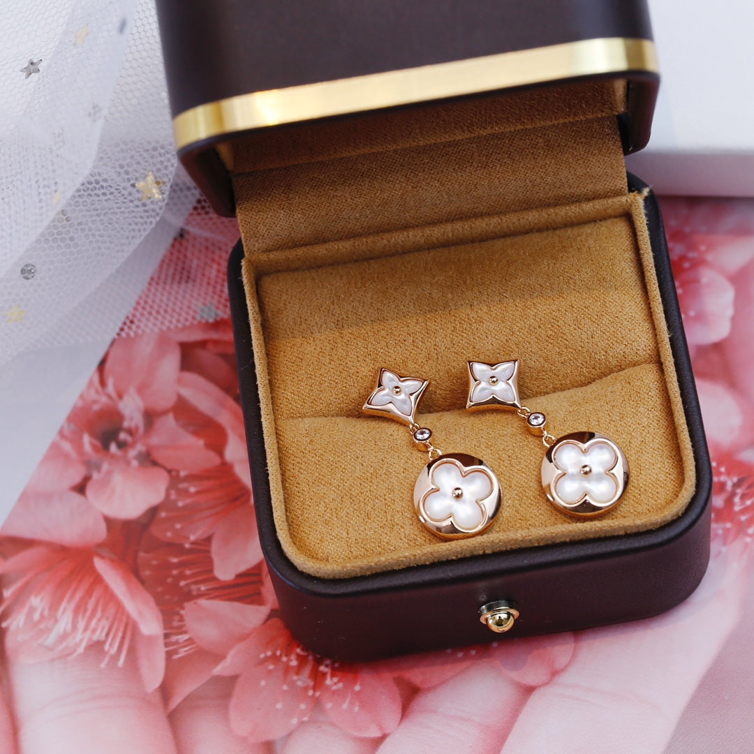 [Auream]STAR AND SUN PINK GOLD MOP DROP EARRINGS