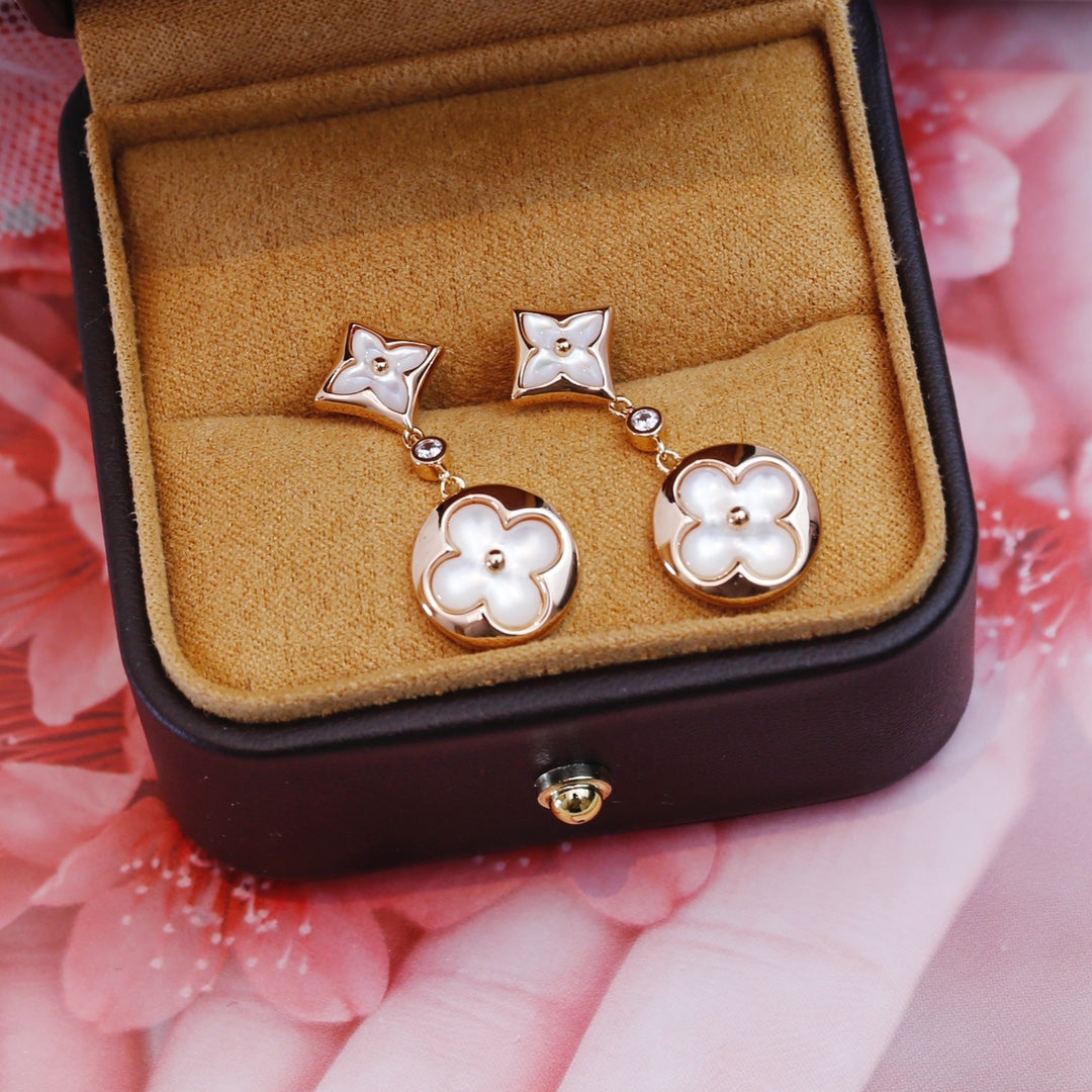 [Auream]STAR AND SUN PINK GOLD MOP DROP EARRINGS