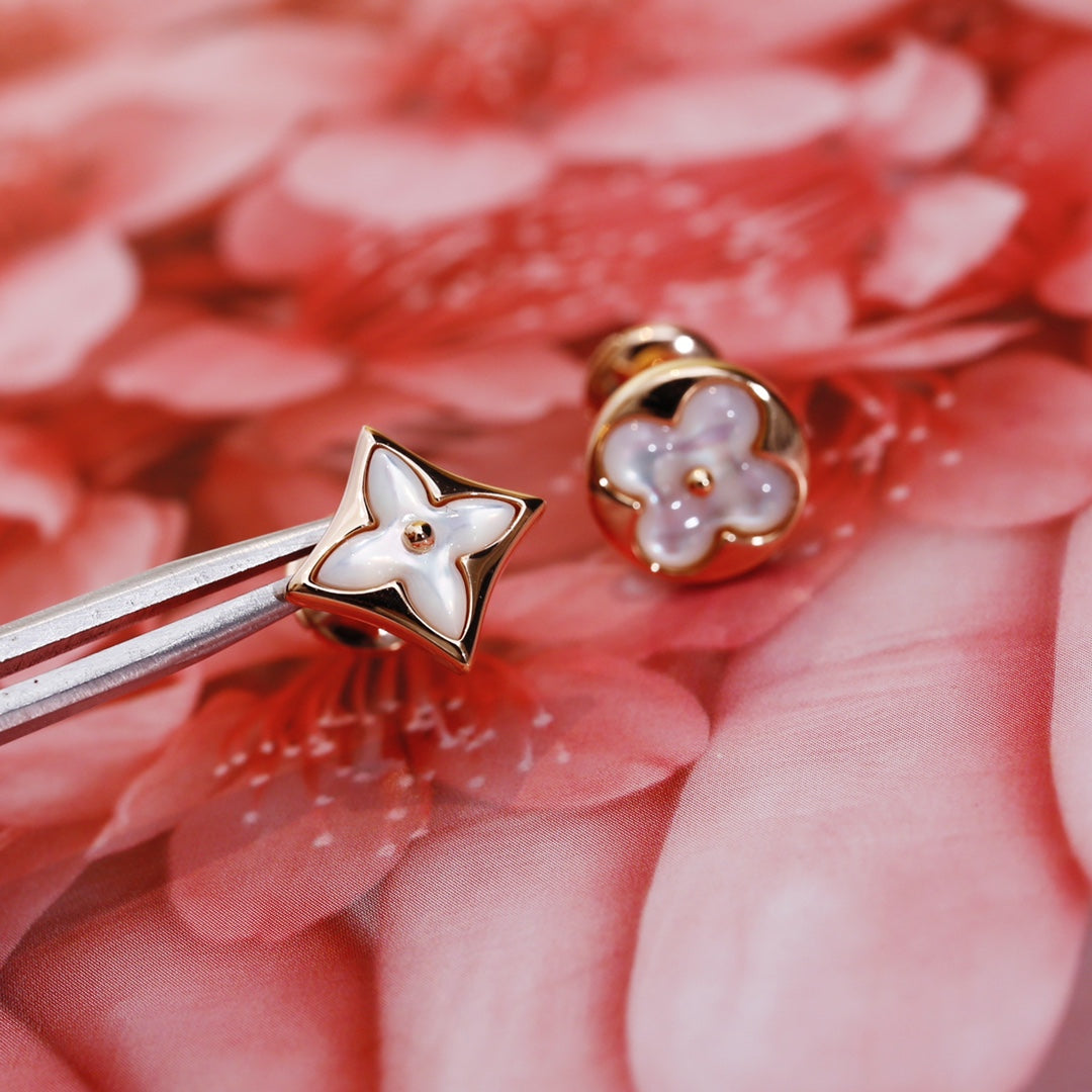 [Auream]STAR AND SUN PINK GOLD MOP STUD EARRINGS