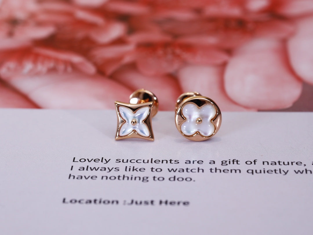 [Auream]STAR AND SUN PINK GOLD MOP STUD EARRINGS