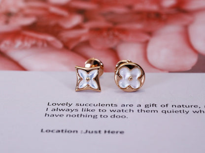 [Auream]STAR AND SUN PINK GOLD MOP STUD EARRINGS