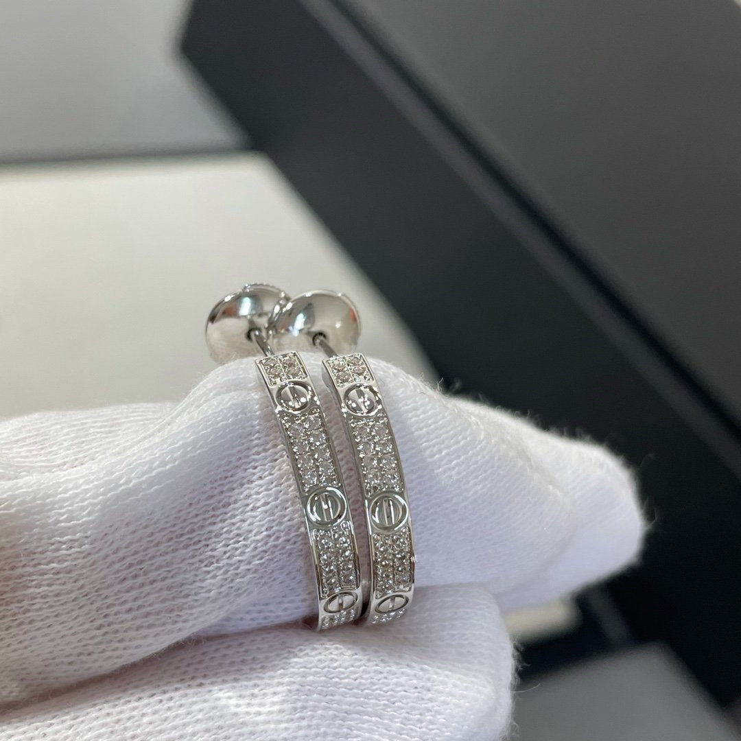 [Auream]LOVE DIAMOND SILVER HOOP EARRINGS