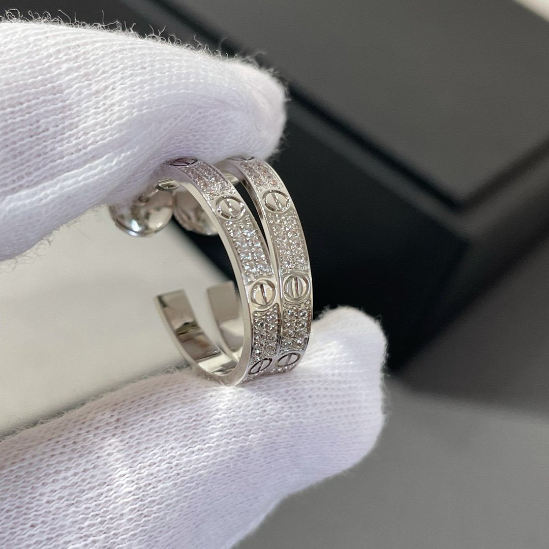 [Auream]LOVE DIAMOND SILVER HOOP EARRINGS
