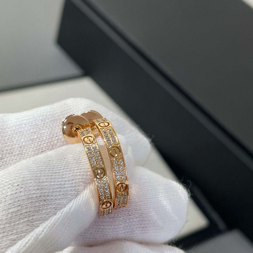 [Auream]LOVE DIAMOND PINK GOLD HOOP EARRINGS