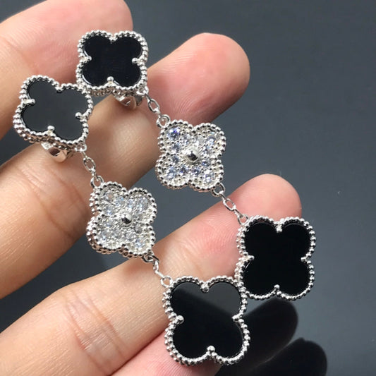 [Auream]CLOVER 3 MOTIF DIAMOND ONYX SILVER EARRINGS