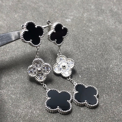 [Auream]CLOVER 3 MOTIF DIAMOND ONYX SILVER EARRINGS