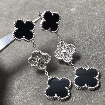 [Auream]CLOVER 3 MOTIF DIAMOND ONYX SILVER EARRINGS