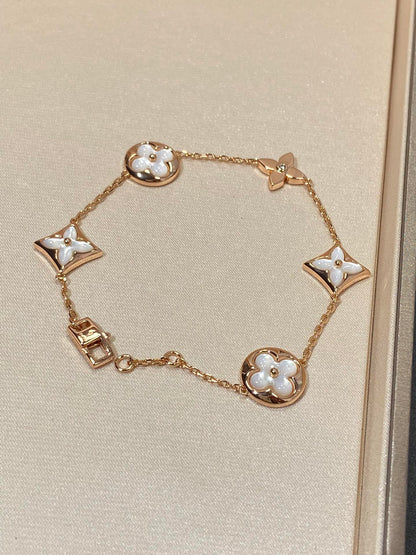 [Auream]STAR AND SUN 5 MOTIF MOP PINK GOLD BRACELET