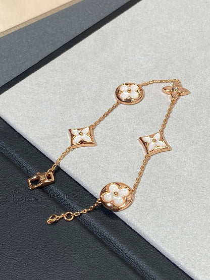 [Auream]STAR AND SUN 5 MOTIF MOP PINK GOLD BRACELET