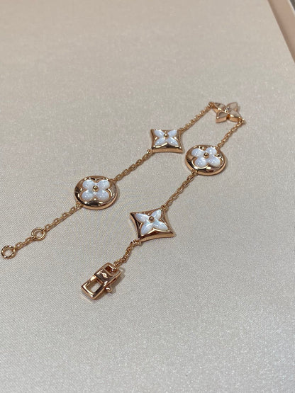 [Auream]STAR AND SUN 5 MOTIF MOP PINK GOLD BRACELET