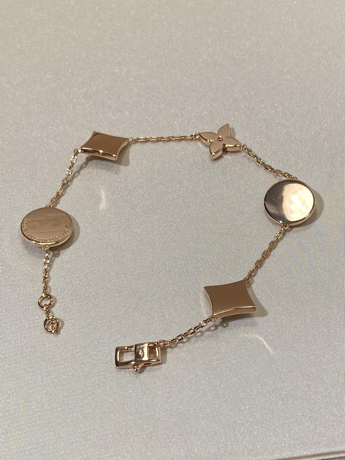 [Auream]STAR AND SUN 5 MOTIF MOP PINK GOLD BRACELET
