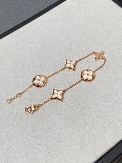 [Auream]STAR AND SUN 5 MOTIF MOP PINK GOLD BRACELET