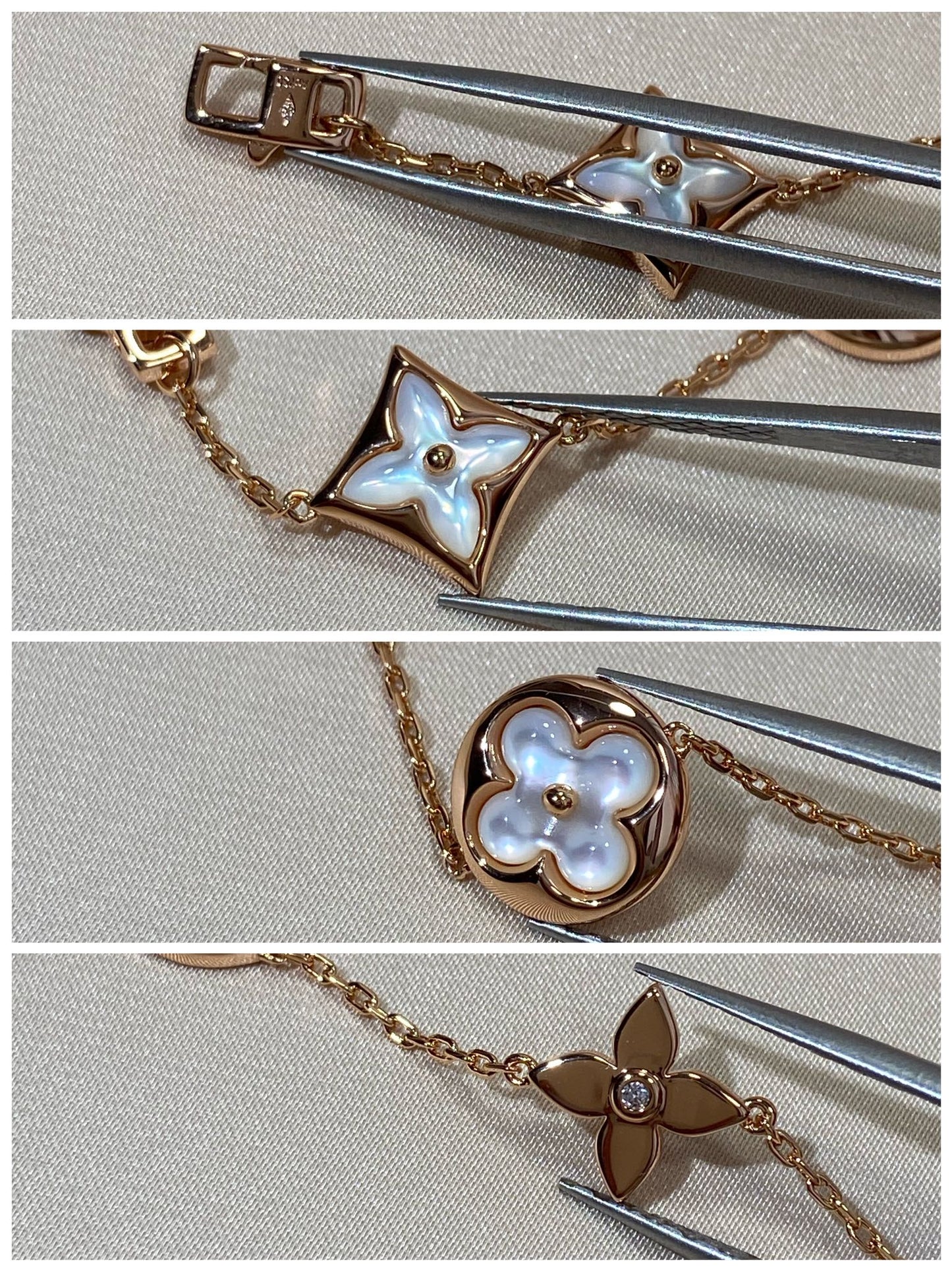 [Auream]STAR AND SUN 5 MOTIF MOP PINK GOLD BRACELET