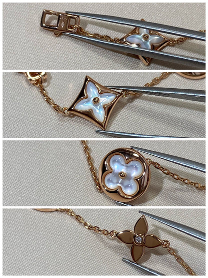 [Auream]STAR AND SUN 5 MOTIF MOP PINK GOLD BRACELET