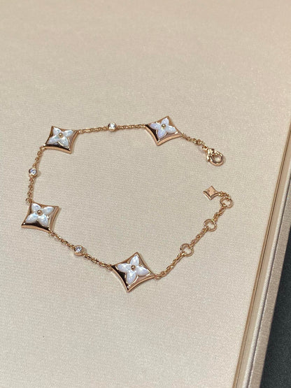[Auream]STAR 4 MOTIF MOP DIAMOND PINK GOLD BRACELET