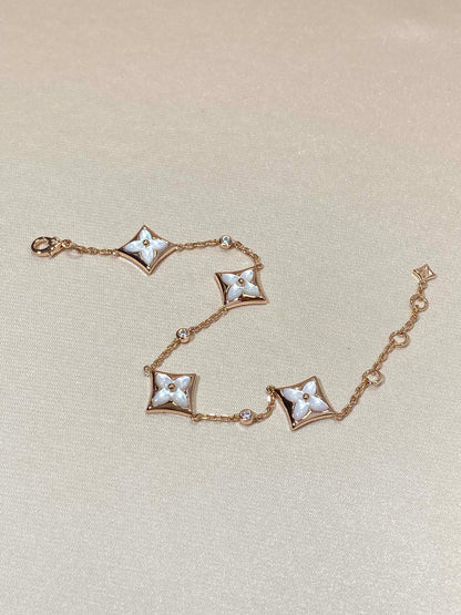 [Auream]STAR 4 MOTIF MOP DIAMOND PINK GOLD BRACELET