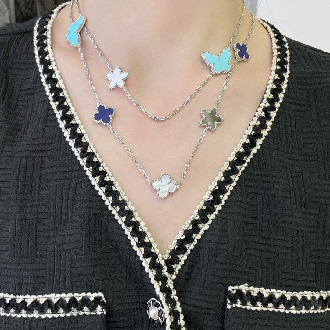 [Auream]LUCKY CLOVER SILVER 11 MOTIF NECKLACE