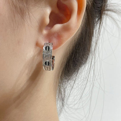 [Auream]LOVE CERAMIC DIAMOND PAVED SILVER EARRINGS
