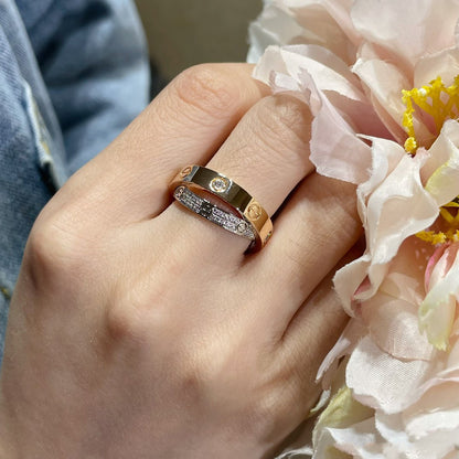 [Auream]LOVE PINK GOLD SILVER DIAMOND DOUBLE RING