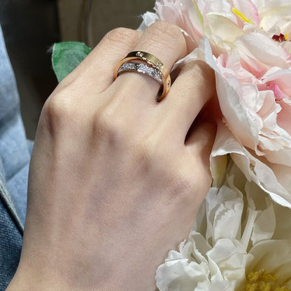 [Auream]LOVE PINK GOLD SILVER DIAMOND DOUBLE RING