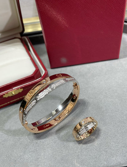 [Auream]LOVE PINK GOLD SILVER DIAMOND DOUBLE RING