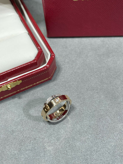 [Auream]LOVE PINK GOLD SILVER DIAMOND DOUBLE RING