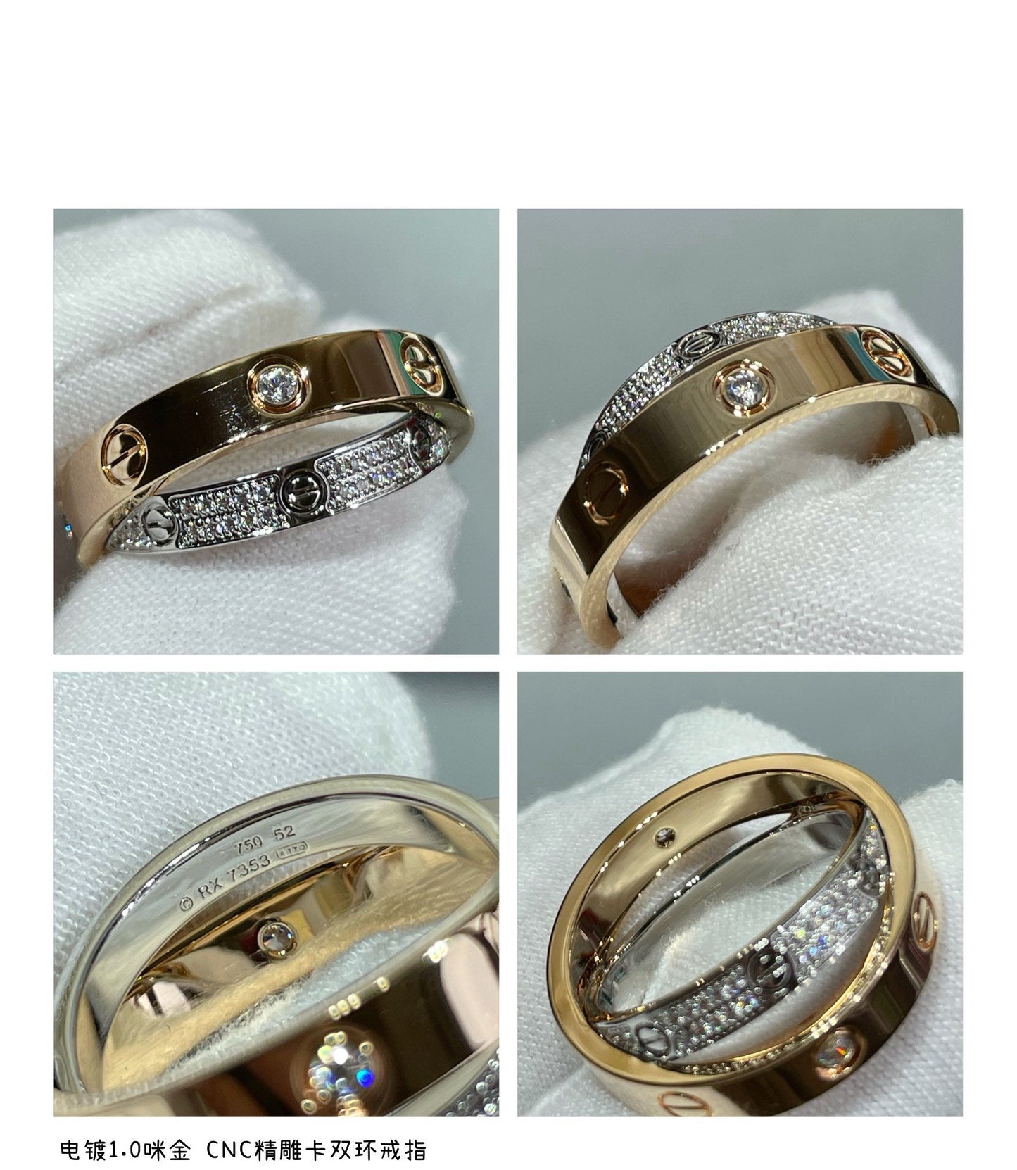[Auream]LOVE PINK GOLD SILVER DIAMOND DOUBLE RING