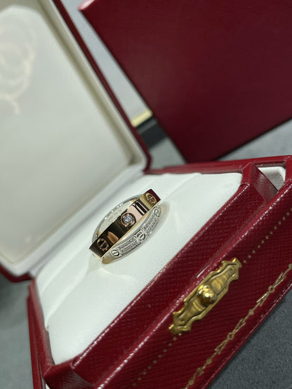 [Auream]LOVE PINK GOLD SILVER DIAMOND DOUBLE RING