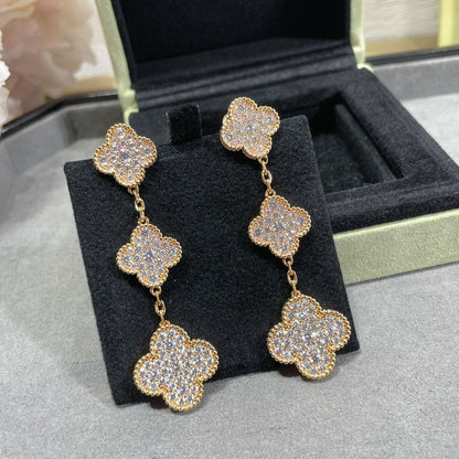 [Auream]CLOVER 3 MOTIFS DIAMOND PAVED ROSE GOLD EARRINGS