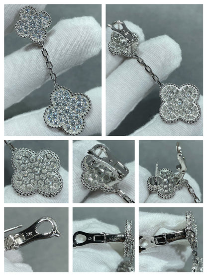 [Auream]CLOVER 2 MOTIFS DIAMOND PAVED SILVER EARRINGS