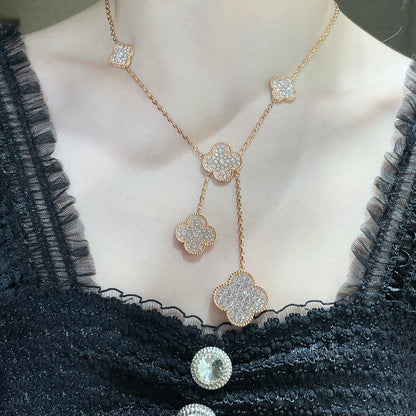 [Auream]CLOVER 6 MOTIF DIAMOND PAVED NECKLACE
