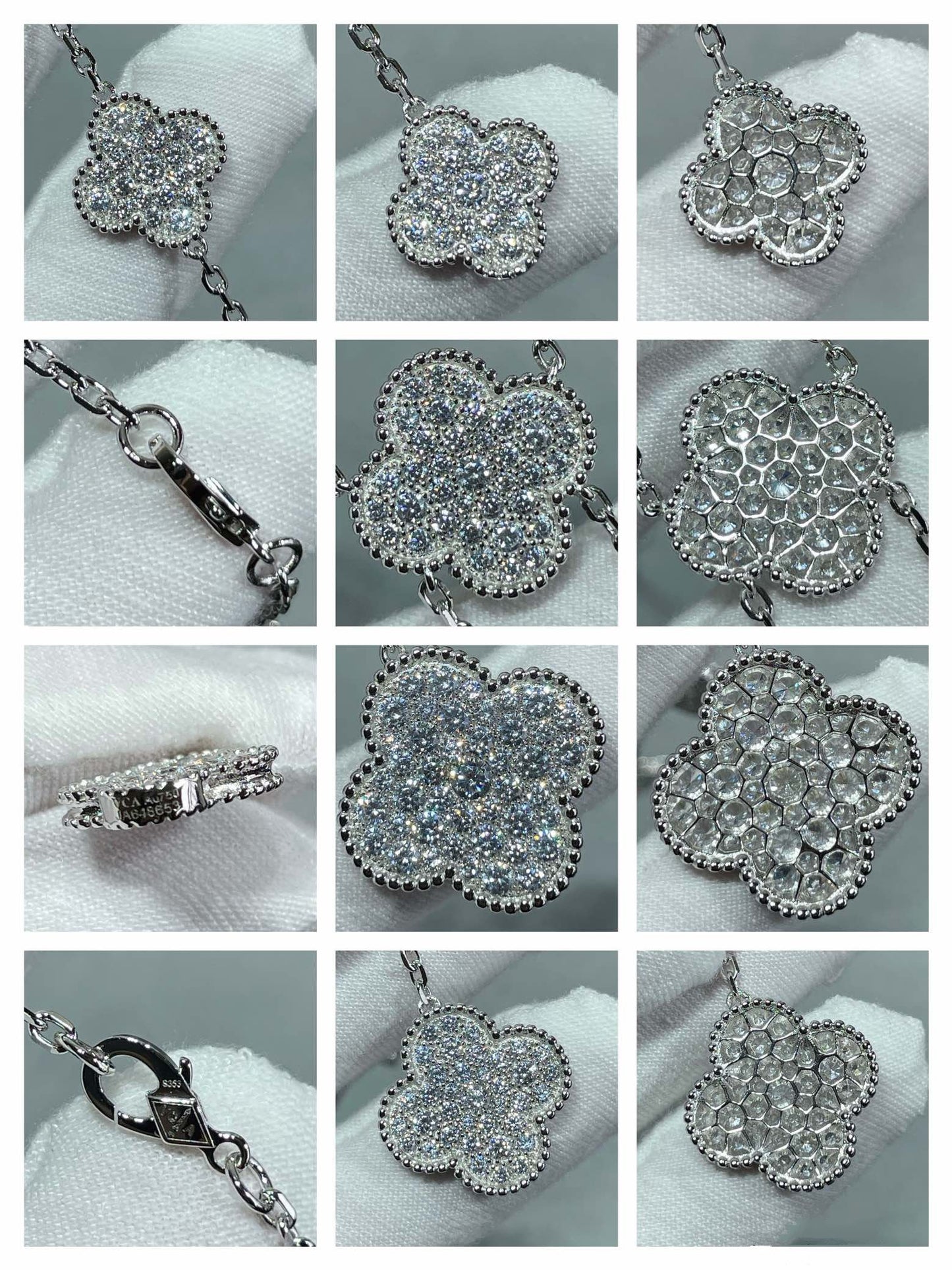 [Auream]CLOVER 6 MOTIF DIAMOND PAVED NECKLACE
