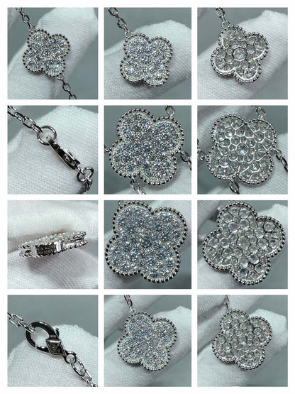 [Auream]CLOVER 6 MOTIF DIAMOND PAVED NECKLACE