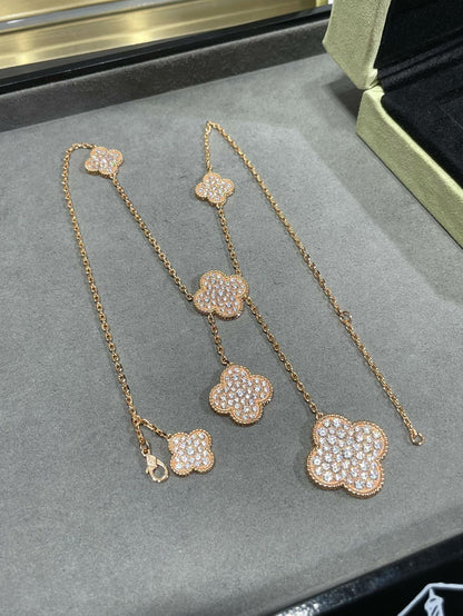 [Auream]CLOVER 6 MOTIF DIAMOND PAVED NECKLACE