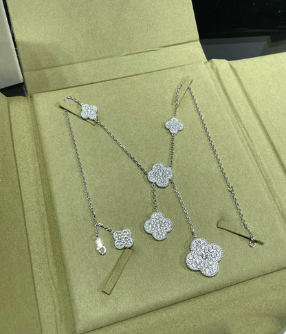 [Auream]CLOVER 6 MOTIF DIAMOND PAVED NECKLACE