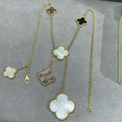 [Auream]CLOVER 6 MOTIF MOP ONYX GOLD NECKLACE