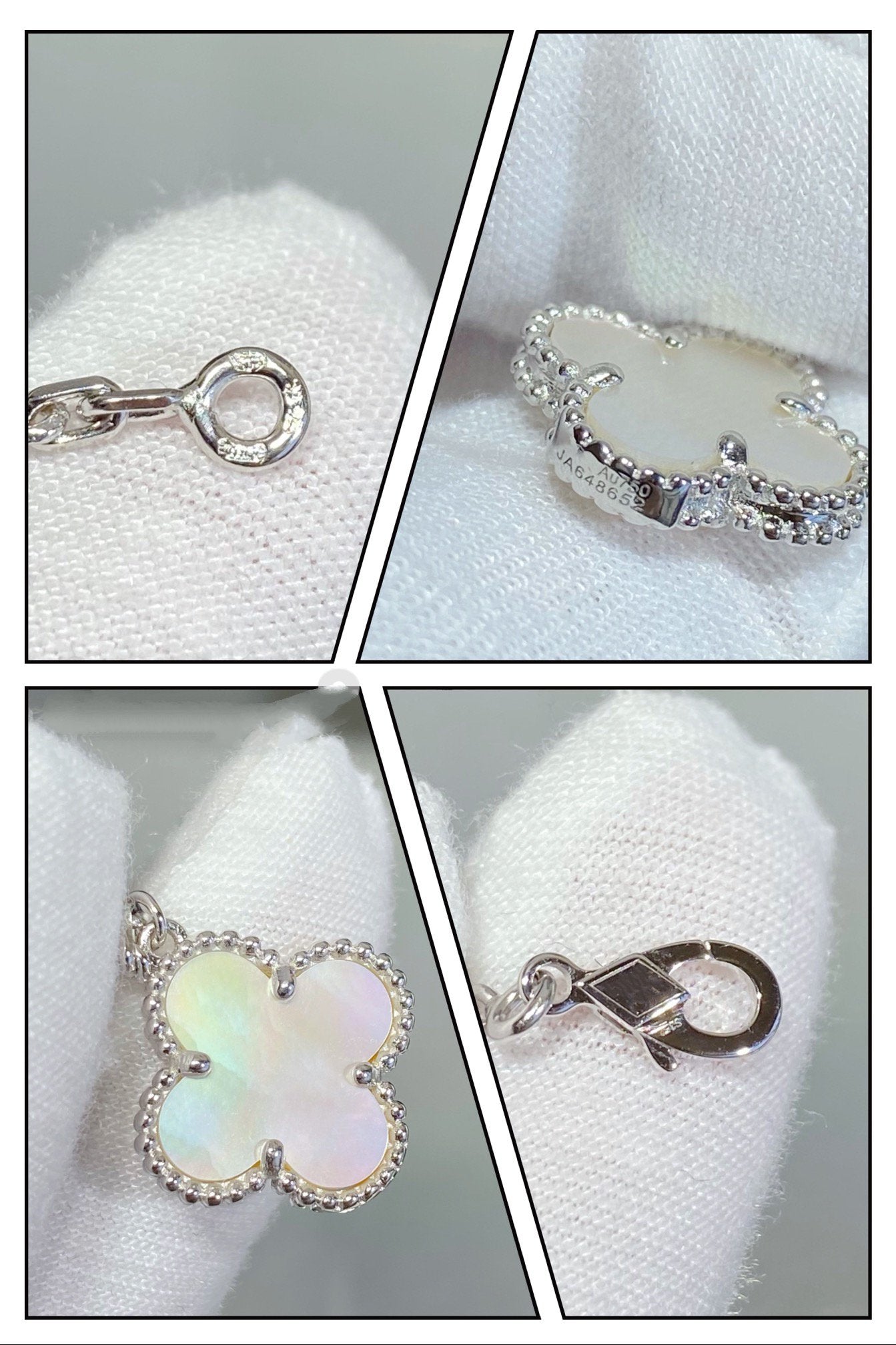 [Auream]CLOVER 5 MOTIF WHITE MOP SILVER BRACELET