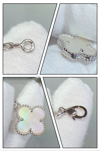[Auream]CLOVER 5 MOTIF WHITE MOP SILVER BRACELET