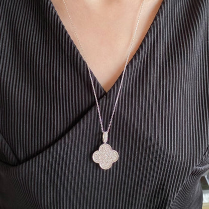 [Auream]CLOVER 25MM LARGE PEDANT DIAMOND PAVED LONG NECKLACE