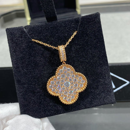 [Auream]CLOVER 25MM LARGE PEDANT DIAMOND PAVED LONG NECKLACE