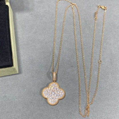 [Auream]CLOVER 25MM LARGE PEDANT DIAMOND PAVED LONG NECKLACE