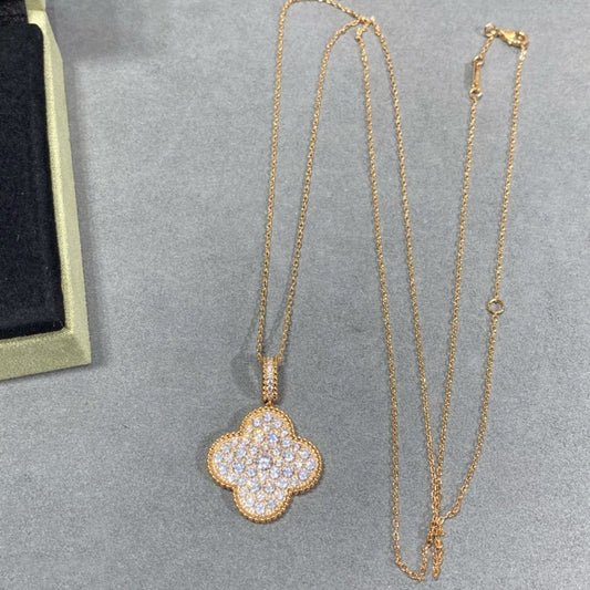 [Auream]CLOVER 25MM LARGE PEDANT DIAMOND PAVED LONG NECKLACE