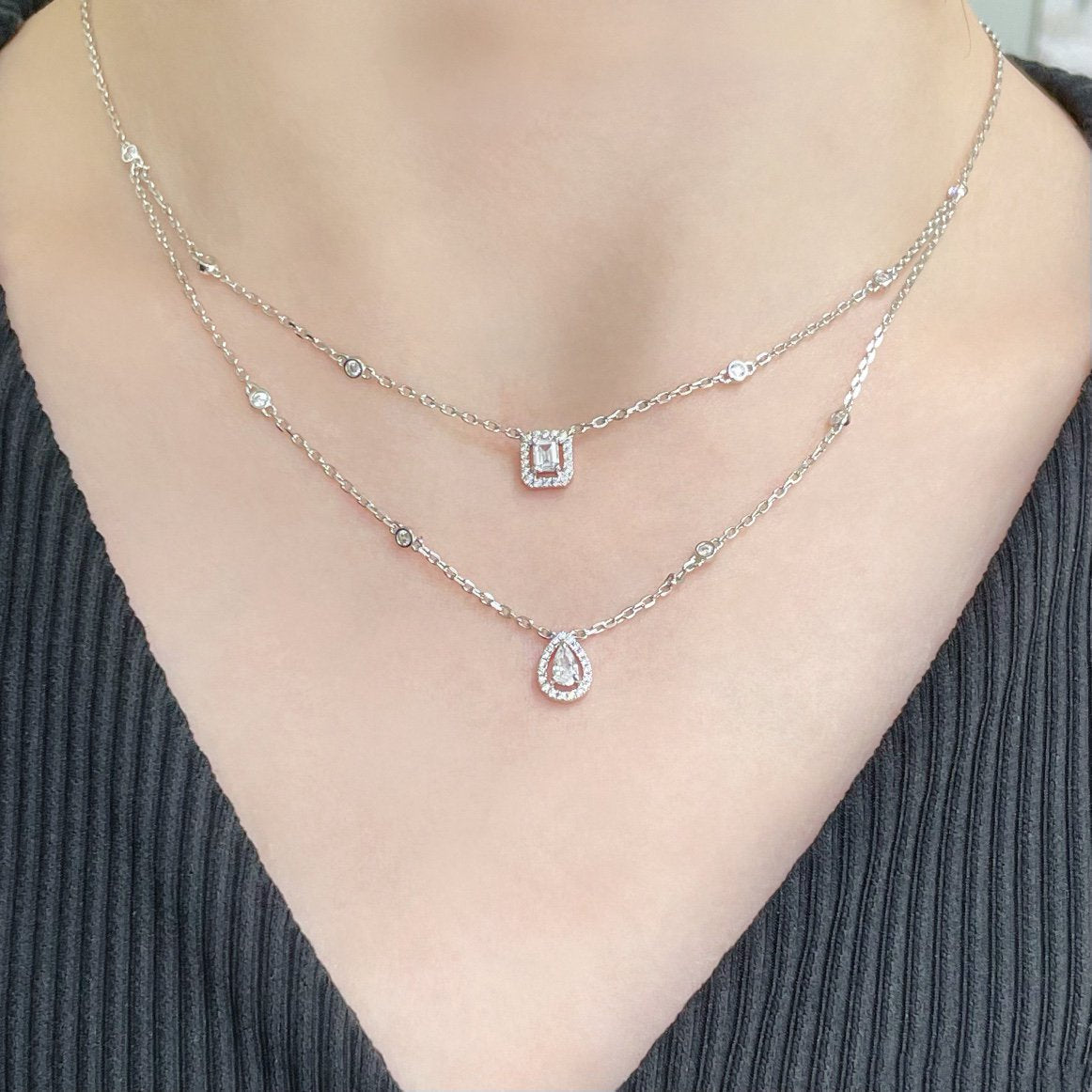 [Auream]MY TWIN 2 ROW DIAMOND NECKLACE